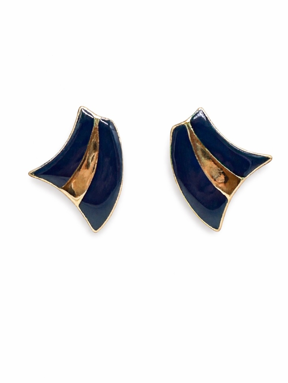 Vintage Enamel Earrings Navy Blue Nautical Sail Pierced Post Statement Earrings